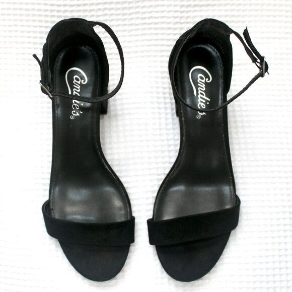 Candie's Black Faux Suede Block Heel Adjustable Ankle Strap 2 Inch Heels Shoes 6 - Picture 4 of 11